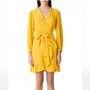 MAJE Roseya Yellow Ruffled Polka Dot Long Sleeve Mini Dress‎ Size 36